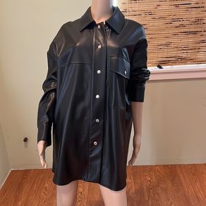 Zara Black Faux Leather Shacket With Soft Interior Size L